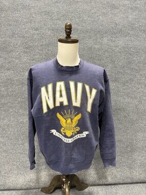 Vintage Navy United States Crewneck Sweatshirt Mens Large Blue Distressed